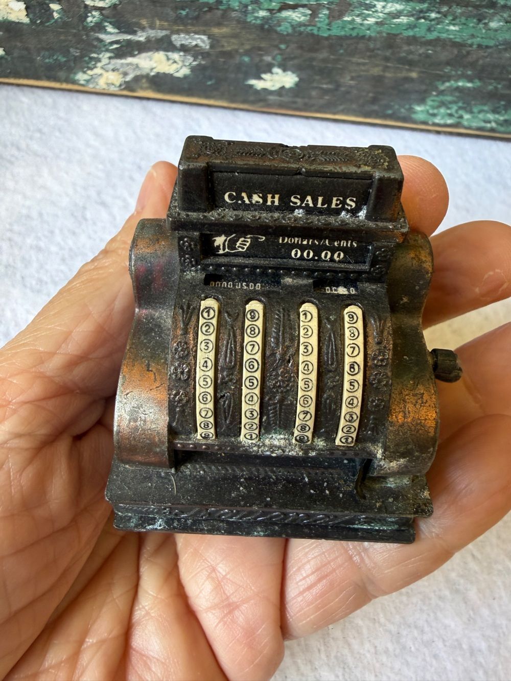 Miniature Vintage Cash Register Sharpener Cast Metal Hong Kong Collectible